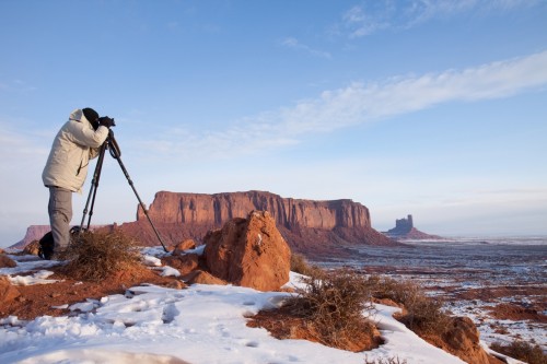 Photographers working in winter at dawn Lone Photographer in Monument Valley 500x333 Monument Valley... In Winter